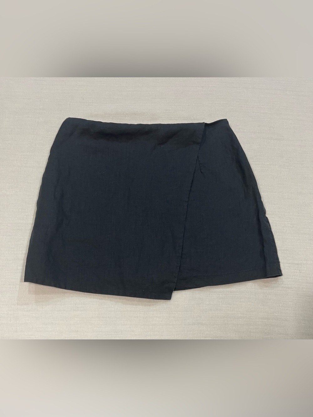 Quince 100% European Linen Asymmetric Wrap Skort Black Size 4